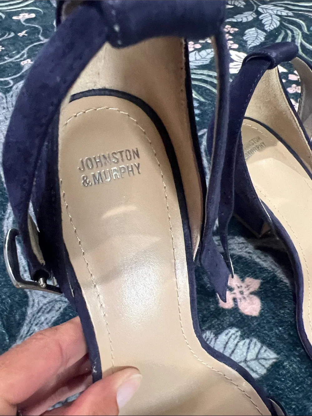 Johnston & Murphy Navy Blue Heeled Sandals with Ankle Strap Size 9